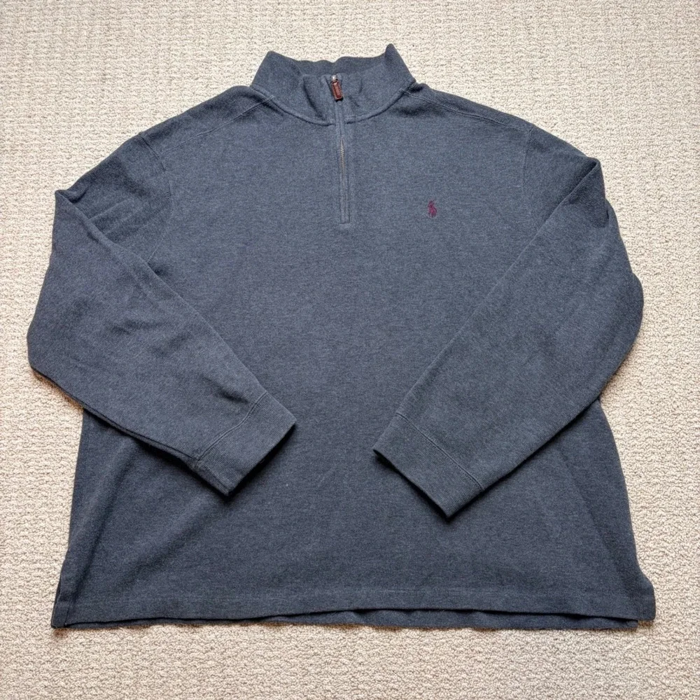 Polo Ralph Lauren Mens XXL Gray 100% Cotton Quarter Zip Sweater Pony Logo
